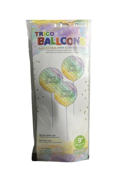HAPPY BIRTHDAY 9 INCH AIR INFLATE ONLY 3 COUNT BALLOONS