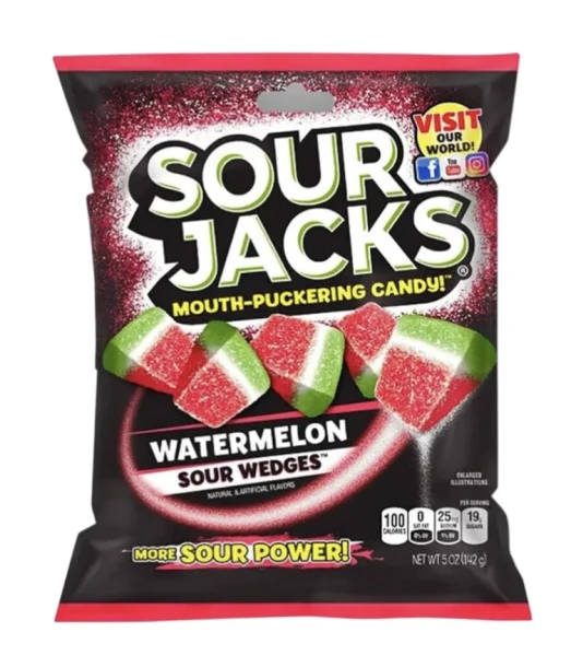 SOUR JACKS MOUTH WATERING CANDY WATERMELON SOUR WEDGES