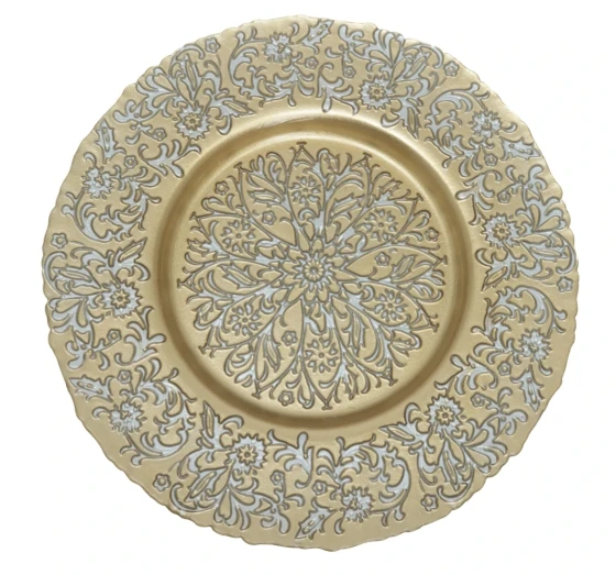 WIRE NET GLASS CHARGER PLATE 13 INCH GOLD