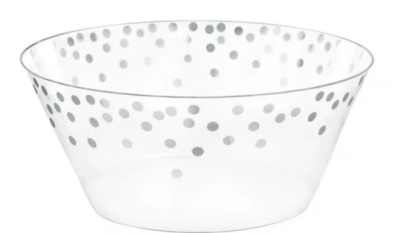 PLASTIC SERVING BOWL 6 INCH WITH DOT PATTERN SILVER
