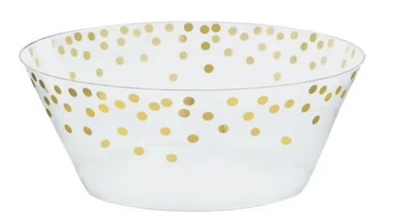 PLASTIC SERVING BOWL 10 INCH WITH DOT PATTERN GOLD