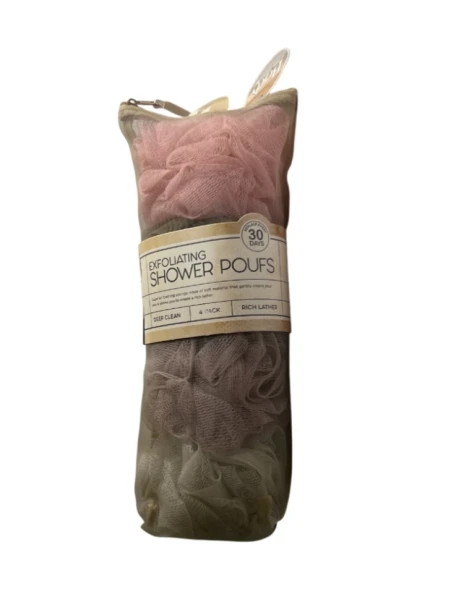 4 PACK EXFOLIATING BATH POUFS