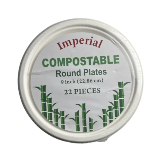 COMPOSTABLE ROUND PLATES 9 INCH 22 PCS