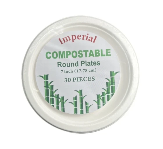 COMPOSTABLE ROUND PLATES 7 INCH 30 PCS