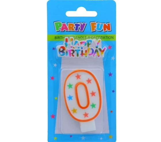 NUMERAL 0 BIRTHDAY CANDLE WITH DECORATION