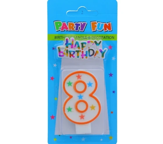 NUMERAL 8 BIRTHDAY CANDLE WITH DECORATION