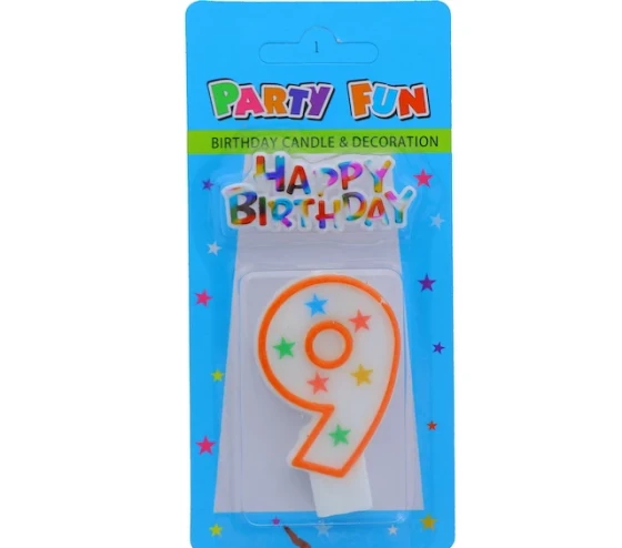 NUMERAL 9 BIRTHDAY CANDLE WITH DECORATION