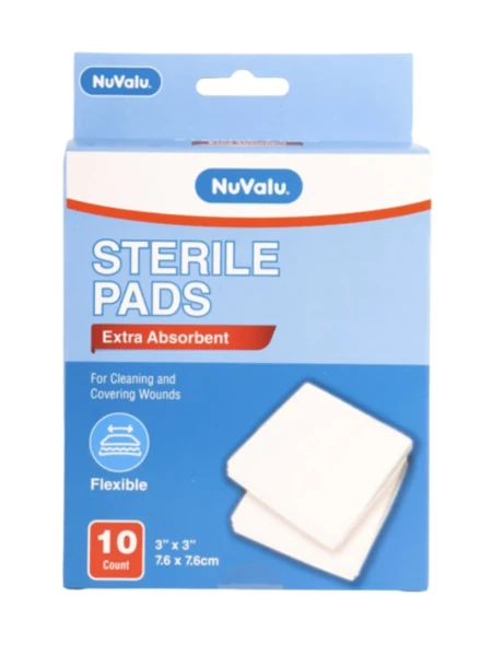 NUVALU STERILE PADS 10 PACK 3 X 3 INCH