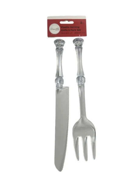 PLASTIC SERVING KNIFE AND FORK SET 2 PACK
