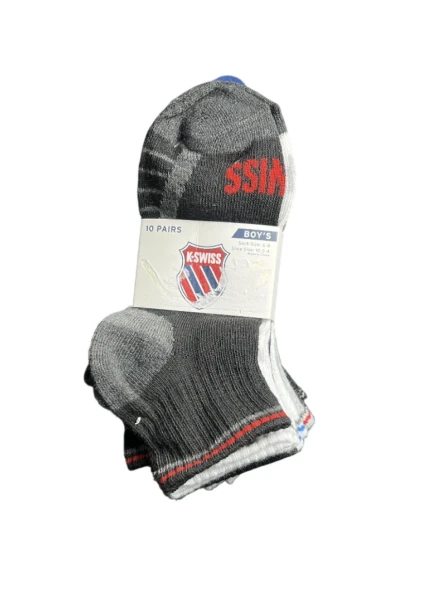 K-SWISS 10 PAIRS BOYS SOCKS SIZE 6-8