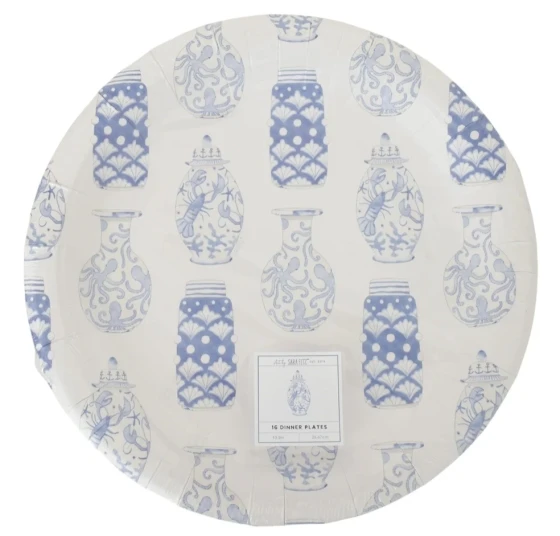 SARA FTIZ BLUE LOBSTER VASE 10 INCH DINNER PLATES 16 COUNT