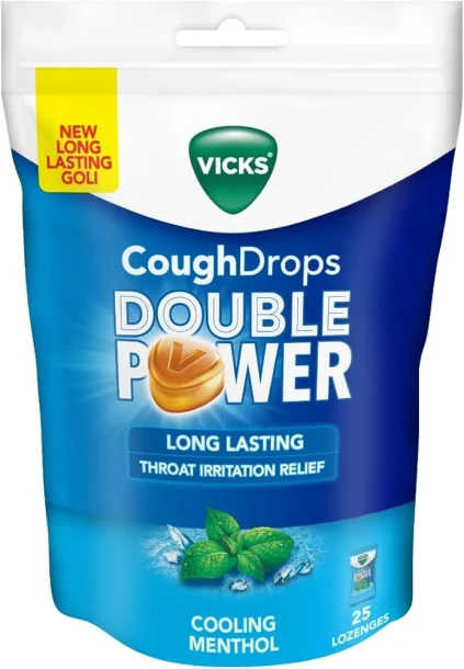 VICKS COUGH DROPS DOUBLE POWER LONG LASTING COOLING MENTHOL