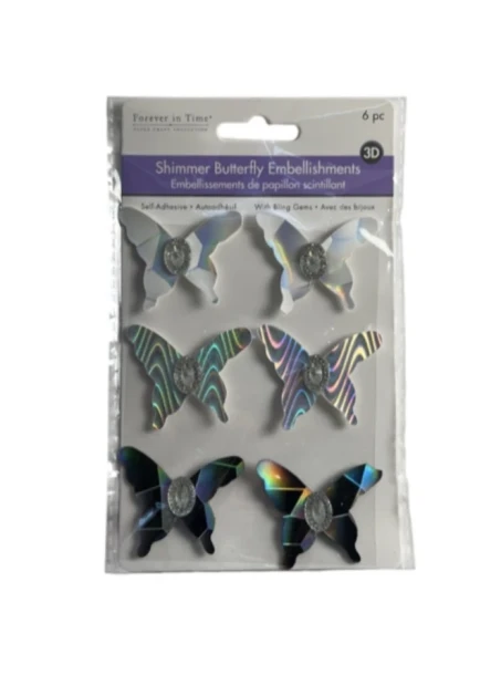 SHIMMER BUTTERFLY EMBELLISHEMTNS 6 PACK