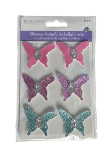 SHIMMER BUTTERFLY EMBELLISHEMTNS 6 PACK