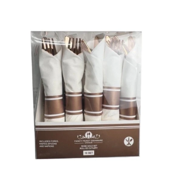 ROSE GOLD ROLLED CUTLERY SET 10 PACK