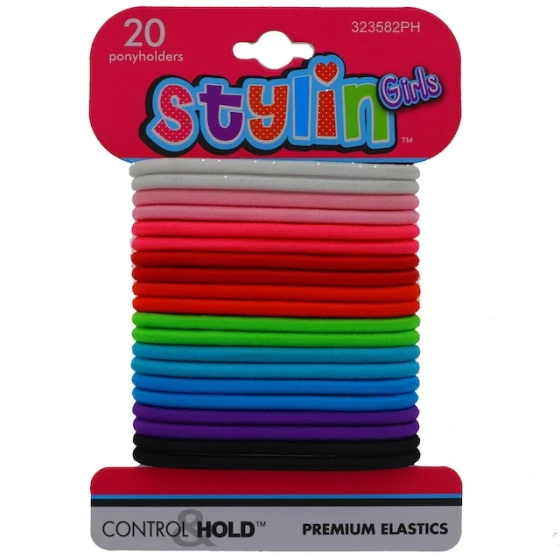 STYLIN GIRLS ELASTIC PONY HOLDERS 20 PACK
