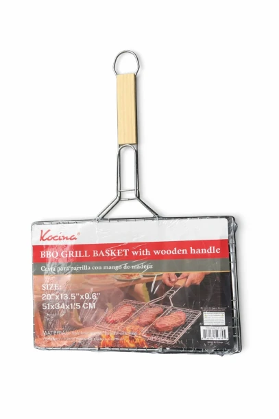 5.99 BBQ GRILL BASKET WITH WOODEN HANDLE