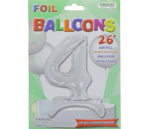 # 4 SILVER BALLOON WITH STAND 26 INCH