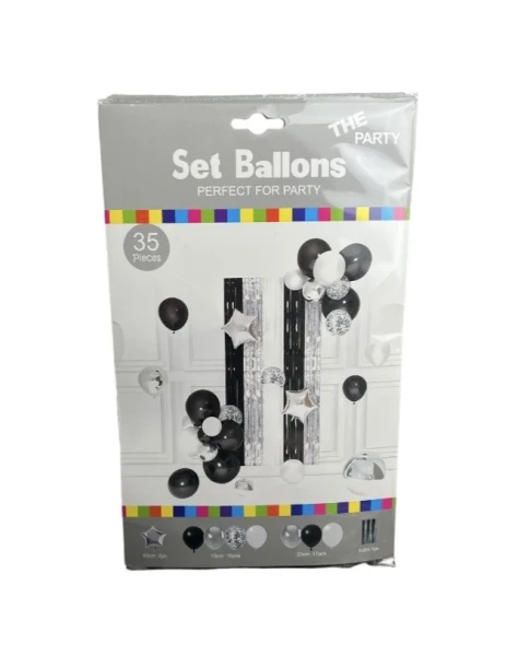 4.99 BLACK AND SILVER 35 PCS SET BALLOONS