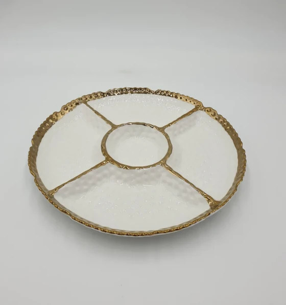 10.49 12" 5 SECTION PLATE-ROUND-GOLD