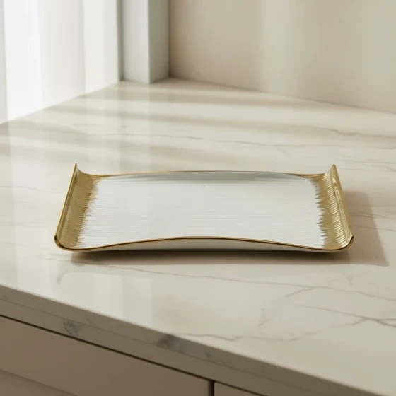 9.99 12"x6.25" PLATE W/GOLD DESIGN-RECTANGLE