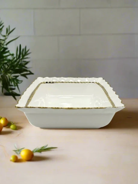 10.99 8.25"x3.5"BOWL-GOLD DESIGN-SQUARE