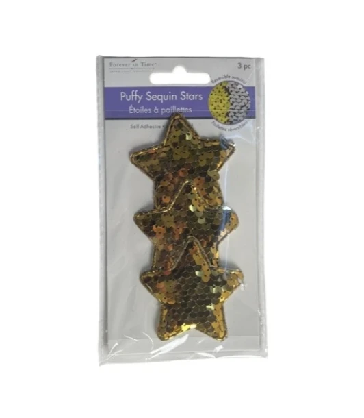 GOLD PUFFY SEQUIN STARS 3 PACK  XXX