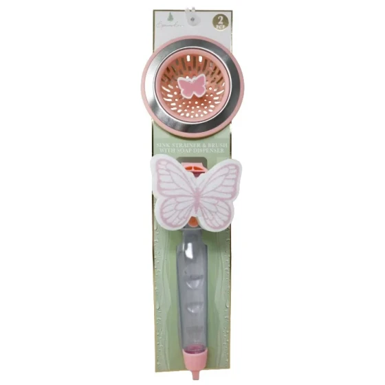 SINK STRAINER AND BRUSH WITH SOAP DISPENSER