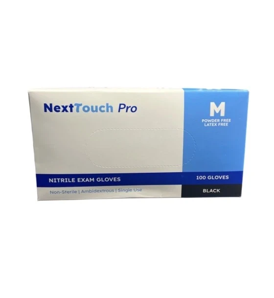 NEXT TOUCH PRO NITRILE EXAM GLOVES MEDIUM 100 PACK BLACK