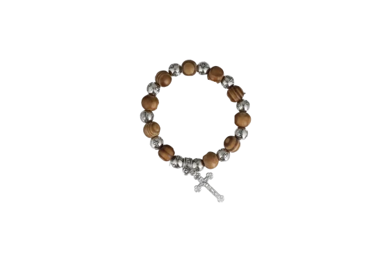WOOD BEADS BRACELET WITH CORSS PENDANT