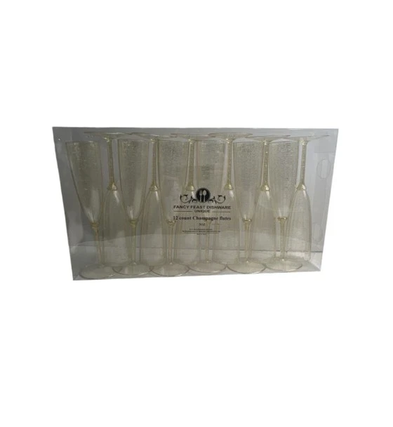 FANCY FEAST DISHWARE GOLD 12 COUNT CHAMPAGNE FLUTES 5 OZ