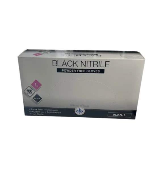 BLACK NITRILE POWDER FREE GLOVES LARGE
