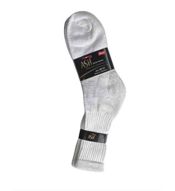ASH SPORT SERIES EVERYDAY WHITE SOCKS SIZE 10-13 3 PACK