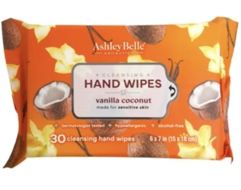 ASHLEY BELLE HAND WIPES VANILLA COCONUT 30 COUNT 6 X 7 INCH