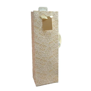 BEIGE WHITE LACE WINE BAG