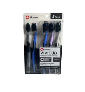 BIO SWISS VIVID CHARCOAL 3D TOOTHBRUSH 8 PACK