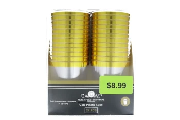 GOLD TRIM CLEAR CUPS 10OZ