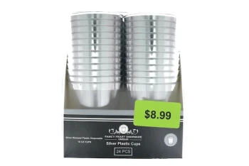 SILVER TRIM CLEAR CUPS 10 OZ