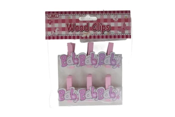 PINK BABY WOOD CLIPS 6 PACK