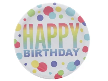 RAINBOW SPOT BIRTHDAY PLATE 8 CT 9 IN