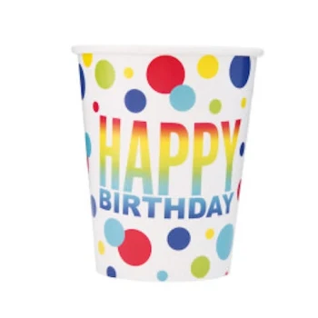 RAINBOW SPOT BIRTHDAY CUP 9 OZ 8 CT