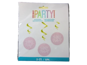 PINK BABY SHOWER HANGING SWIRL 3 CT