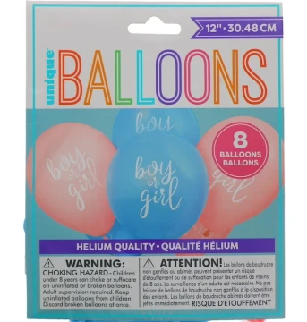 GENDER REVEAL BALLOONS 8 COUNT