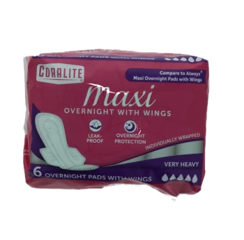 MAXI OVERNIGHT PADS WITH WINGS 8 COUNT