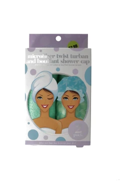 MICROFIBER TWIST TURBAN AND BOUFFANT SHOWER CAP