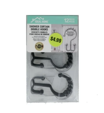 BLACK SHOWER CURTAIN DOUBLE HOOKS