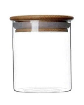 GLASS CONTAINER WITH WOODEN LID 16.9 FL OZ