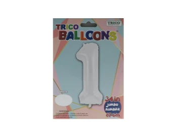 NUMBER 1 WHITE 34 INCH JUMBO LATEX BALLOON
