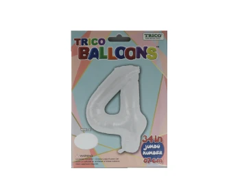 NUMBER 4 WHITE 34 INCH JUMBO LATEX BALLOON