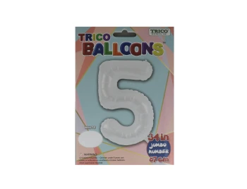 NUMBER 5 WHITE 34 INCH JUMBO LATEX BALLOON